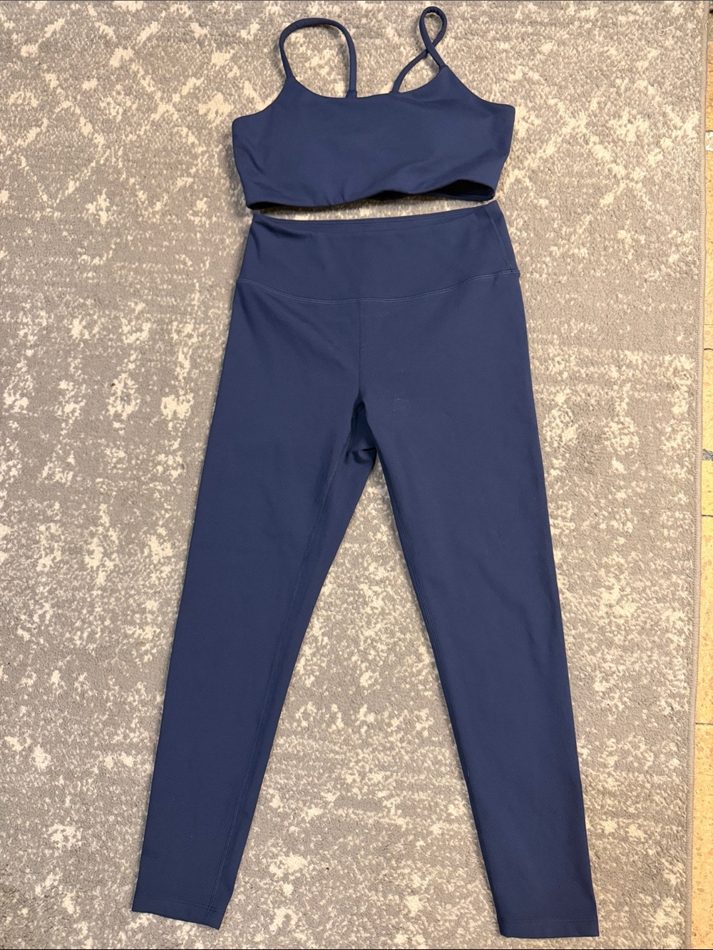 High-Rise Navy Leggings with Matching Strappy Sports Bra
